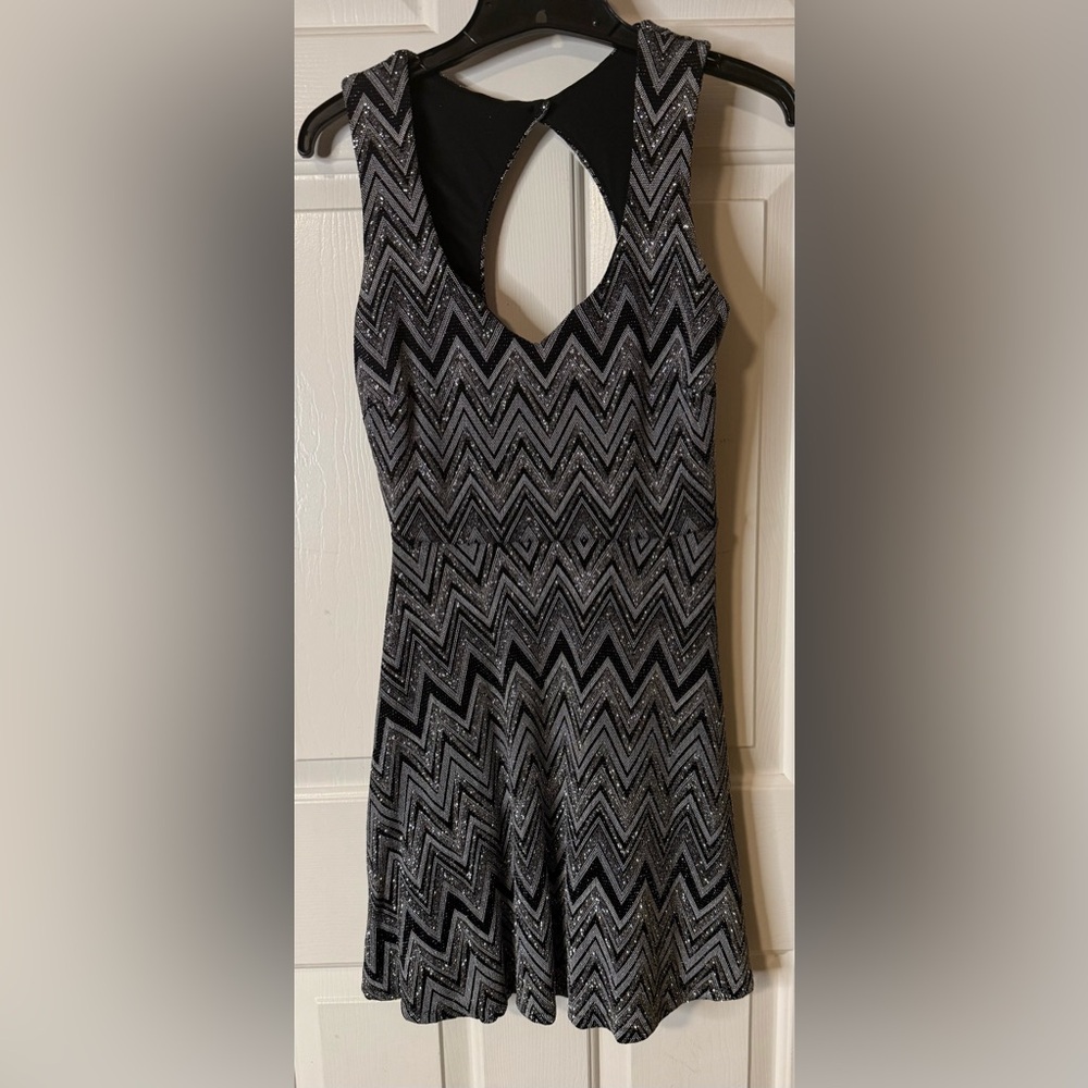 Crystal Doll Black and Silver Zigzag Mini Dress